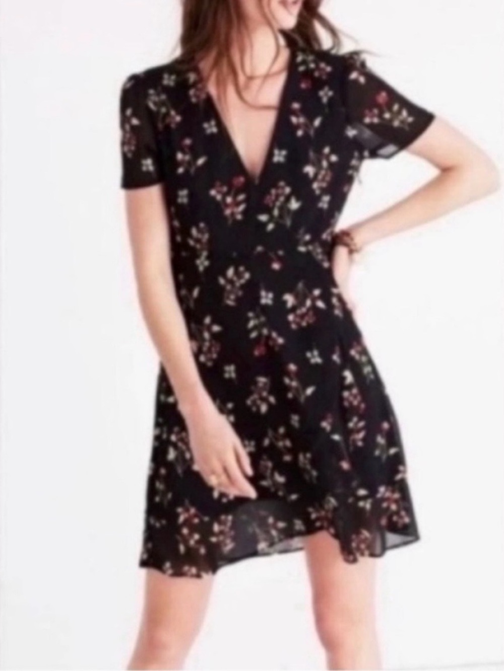 Madewell Posy Ruffle Mini Dress in Black Floral